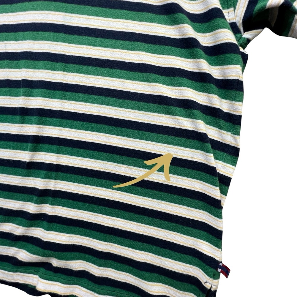 Vintage Bugle Boy Striped Polo Shirt XL Green Navy White 90s Cotton Classic - Picture 8 of 8